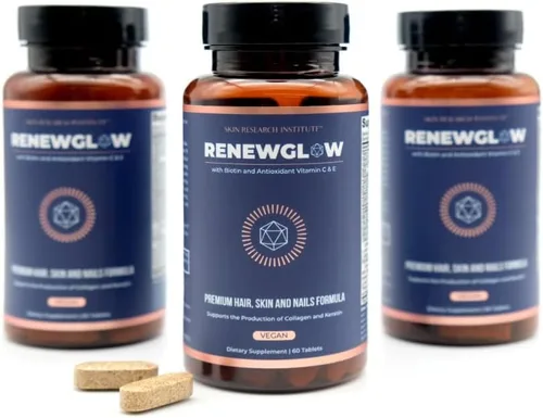 SRILabs Renewglow Biotin 5000mcg Suplemento para el crecimiento del cabello para mujeres 40 Plus - Gotu Kola Vitamina E, C Zinc para cabello sano,