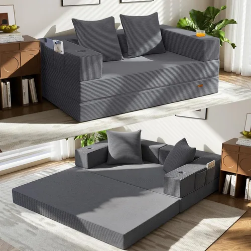 Miniatura 21 de COMAX Sofá cama futón, sofá cama convertible 4 en 1, sofás deshuesados para sala de estar, sofá biplaza plegable pequeño plegable que ahorra Gris