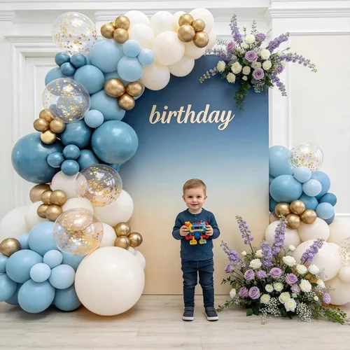 Miniatura 3 de Dusty Blue Balloon Arch Kit， Baby Blue and gold Balloon Sand White Confetti Gold Balloons for Baby Shower Beach Party Birthday Wedding Decorations