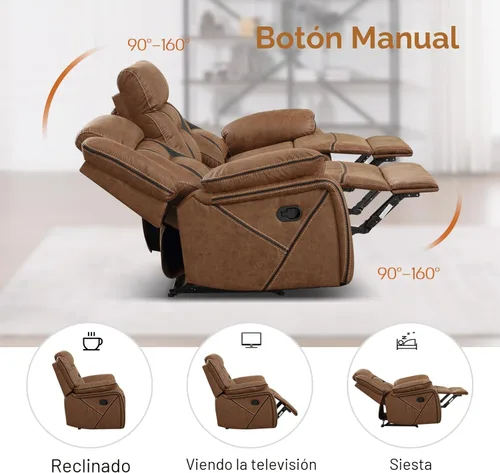 Miniatura 4 de EBELLO Juego de sofá reclinable manual, juego de muebles de sala de estar reclinables de cuero sintético, incluye sofá de dos plazas y sofá Marrón