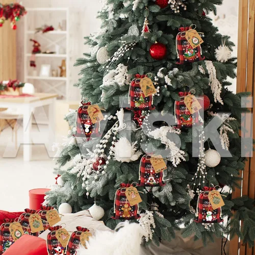 Miniatura 7 de 72 bolsas de regalo navideñas medianas de algodón con cordón de cuadros búfalo, bolsas de dulces navideños de algodón, bolsas pequeñas de tela Medio