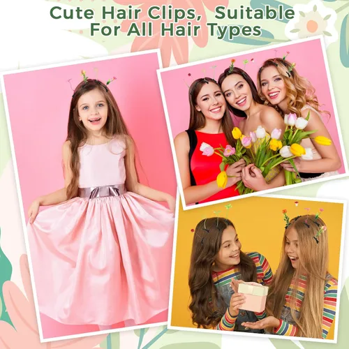 Miniatura 4 de Tigeen - 100 piezas de pinzas para el cabello con diseño de brotes de judías, divertidas horquillas de plantas, flores de césped, mariposas, hongos
