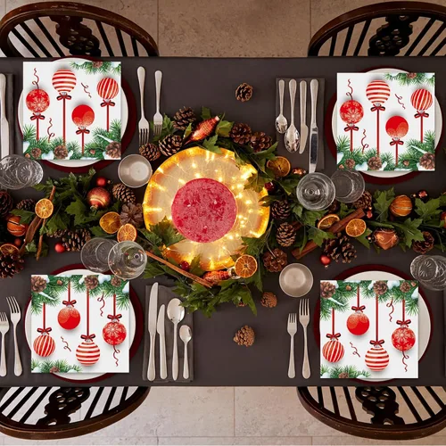 Miniatura 6 de 50 piezas de servilletas de Navidad para invitados, paquete de 3 capas, servilletas desechables de papel para fiestas, bolas de Navidad, servilletas