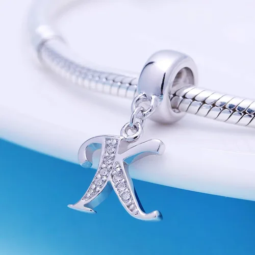 Miniatura 47 de ABUN Abalorio de plata de ley 925 con letra A a la Z, espaciador de inicial, con circonita cúbica transparete colgante, auténtica, para pulseras
