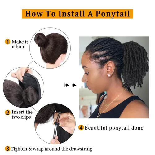 Miniatura 3 de Oseti Dreadlock - Cola de caballo rizada negra con cordón para mujeres negras, accesorios de moño de pétalos cortos con clip en colas de caballo