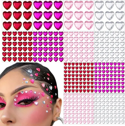 Miniatura 7 de 436 calcomanías de diamantes de imitación de corazón, gemas de corazón acrílicas, calcomanías de cristal de espalda plana para cuerpo, maquillaje