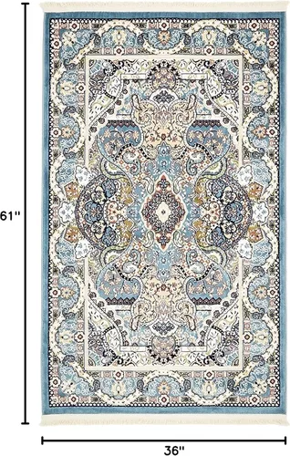 Miniatura 2 de Unique Loom Narenj Collection - Alfombra clásica con diseño texturizado de medallón, 3 x 5 pies, color azul y negro