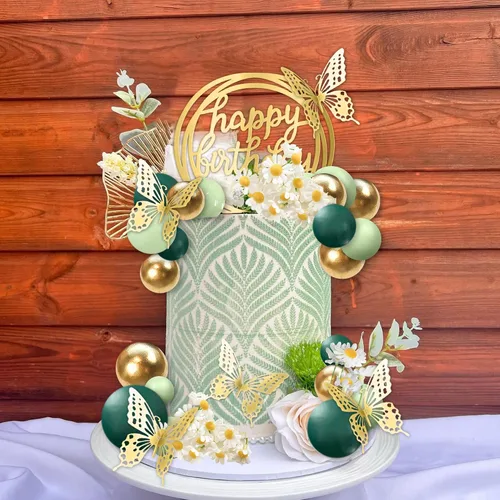 Miniatura 5 de 41 piezas de bolas verdes para decoración de pastel de mariposa, decoración de pastel de feliz cumpleaños para bodas, suministros de cumpleaños