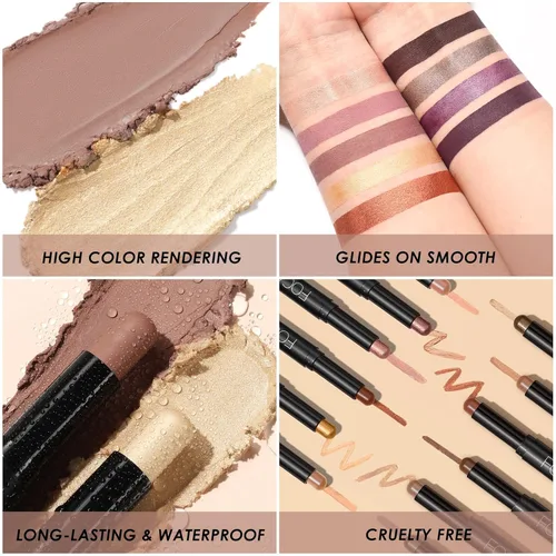 Miniatura 7 de FOCALLURE 2 unidades de sombra de ojos en barra crema, lápiz de sombra de ojos iluminador, juegos de sombra de ojos con fórmula a prueba de arrugas