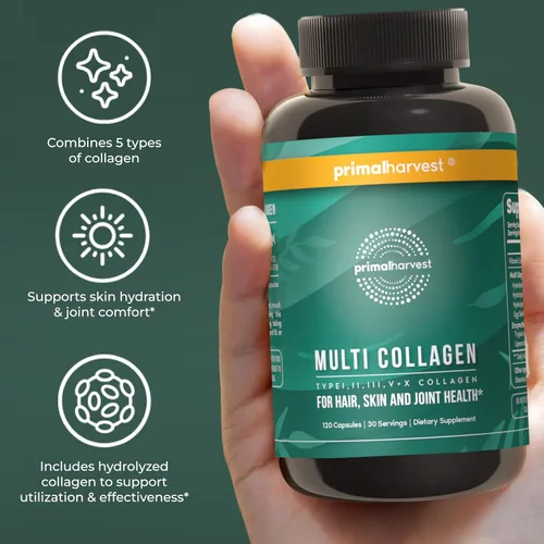 Miniatura 6 de Primal Harvest Paquete de 2 píldoras de colágeno múltiple para mujeres y hombres (tipo I, II, III, V, X), suplementos de colágeno para mujeres