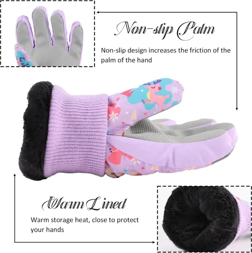 Miniatura 5 de JANGANNSA Guantes de esquí de invierno para niños y niñas, guantes de nieve para clima frío, guantes de esquí y snowboard impermeables con forro