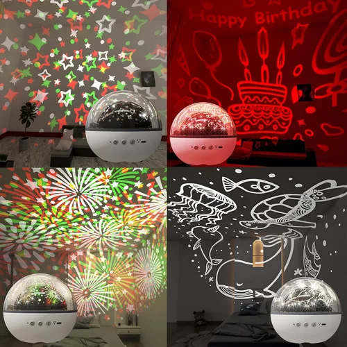 Miniatura 4 de Colorful Life Proyector de estrellas de luz nocturna para niños con caja de música, 5 películas, luz giratoria de galaxia, lámpara de guardería
