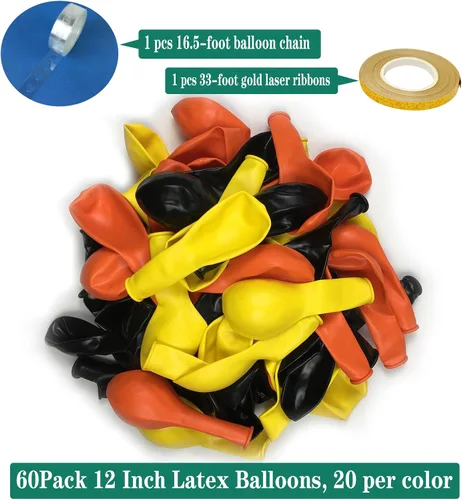Miniatura 3 de TNWBA Paquete de 60 globos de látex de 12 pulgadas, color negro, amarillo, naranja, para cumpleaños, bodas, baby shower, decoración de fiesta