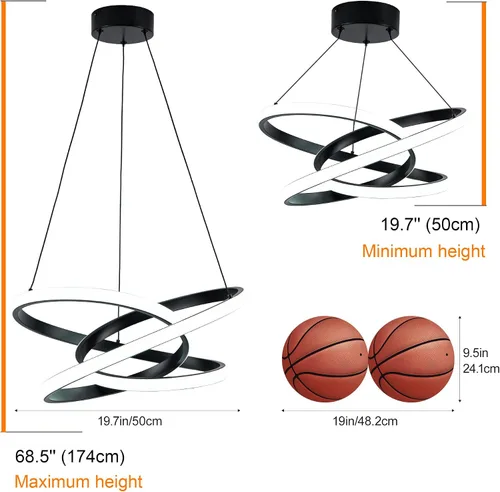 Miniatura 7 de MAYNA Moderno candelabro de anillo para comedor, lámpara colgante LED regulable con control remoto, lámpara irregular para isla de cocina sobre Negro