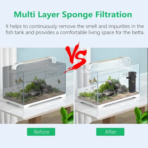 Miniatura 5 de Filtro de acuario, filtro de tanque de tortuga Insputer de 8 W con 2 filtraciones de esponjas, filtros sumergibles ajustables de 200 GPH para agua