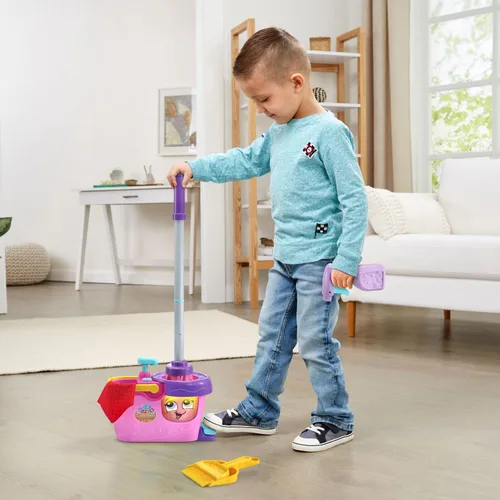 Miniatura 5 de LeapFrog Clean Sweep Learning Caddy, Juego de Juguetes de Limpieza con Trapeador y Escoba para Niños de 3 a 5 Años, Rosa