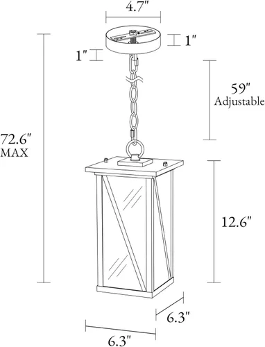 Miniatura 4 de Lámpara colgante para exteriores, luces colgantes exteriores de granja con vidrio ondulado de agua, luz rectangular de techo negro para puerta