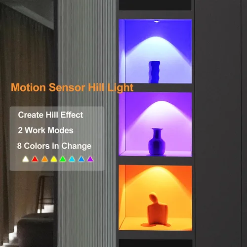 Miniatura 2 de Luces de gabinete con sensor de movimiento, luz nocturna, efectos de luz de atardecer, batería li, recargable, 3 temperaturas de color, instalación