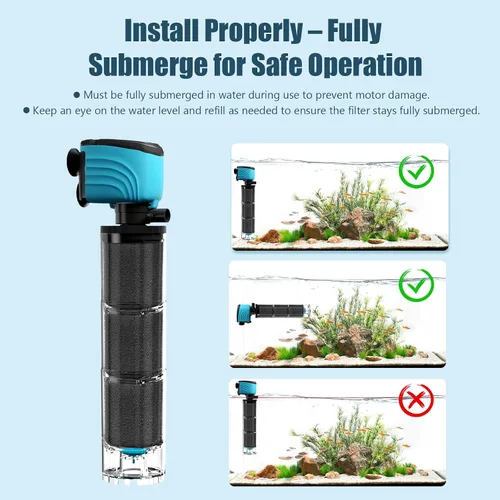 Miniatura 5 de Filtro interno para acuario, filtros mejorados para pecera de 100 a 300 galones, bomba susuradora sumergible de 660 GPH para tanques de tortugas