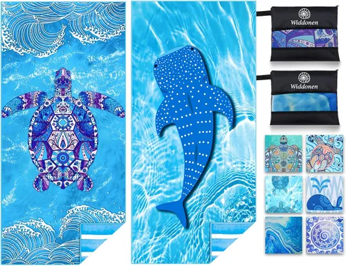 Miniatura 16 de Paquete de 2 toallas de playa de microfibra ligera y fina, sin arena, de secado rápido, absorbentes, compactas, suaves, para piscina, natación