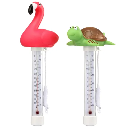 Paquete de 2 termómetros flotantes para piscina, diseño de flamenco y tortuga, tamaño grande, lecturas fáciles y precisas para temperatura del agua,