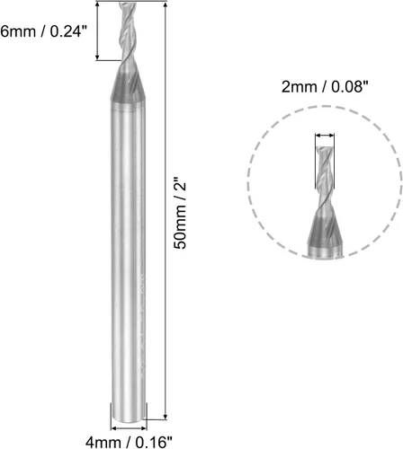 Miniatura 2 de uxcell Fresa de extremo de nariz cuadrada, punta de 0.079 in de diámetro de carburo sólido sin recubrimiento, fresadora CNC de 2 flautas en espiral