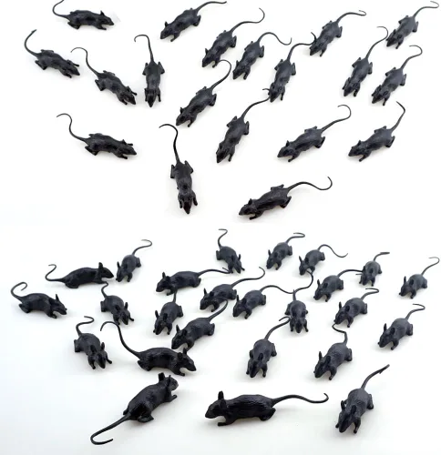 Miniatura 4 de SaktopDeco 25 ratas falsas de plástico negro para fiesta de broma