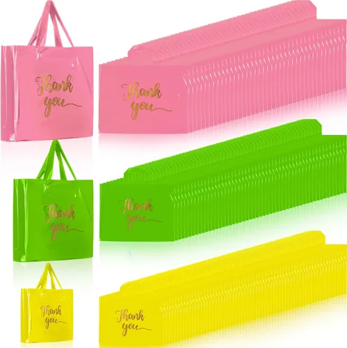 Miniatura 13 de Teling 200 bolsas de agradecimiento con asa a granel, bolsas de mercancía de agradecimiento de 3 tamaños, paquete de plástico para compras al por