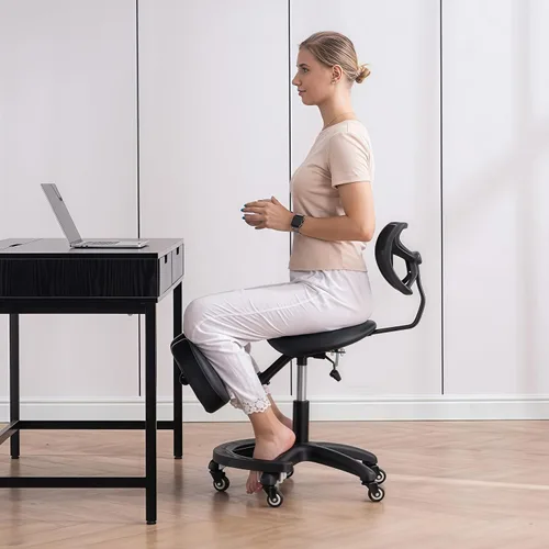 Miniatura 4 de Silla ergonómica ajustable con asiento y respaldo acolchados, silla de rodilla con corrección de postura para escritorio de oficina, cómoda