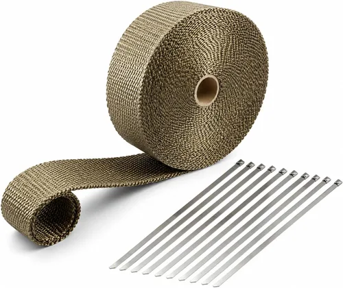 Miniatura 6 de Ucreative Envoltura de cabezal de escape de fibra de vidrio negra de 2 pulgadas x 50 pies con 10 bridas de bloqueo de acero inoxidable de 11.8