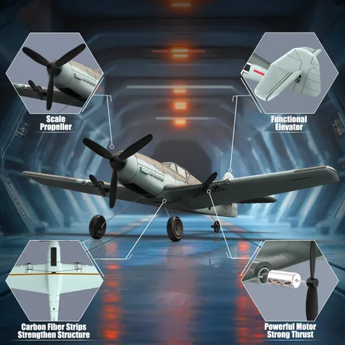 Miniatura 5 de volantexrc Avión RC de 3 canales, control remoto, avión de combate, 2.4 GHz, estabilizador giroscópico de 6 ejes, avión planeador RTF, fácil de Bf109