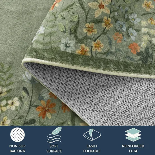 Miniatura 6 de Alfombras Lahome Boho Floral 2x6 para pasillos antideslizantes, alfombras de cocina verdes no deslizantes lavables, alfombra de baño de felpa