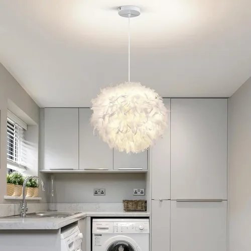 ZYLEISENBAO Lámpara nórdica de plumas blancas, lámpara colgante de plumas blancas de 11.85 pulgadas, luces de comedor peludas, lámpara colgante