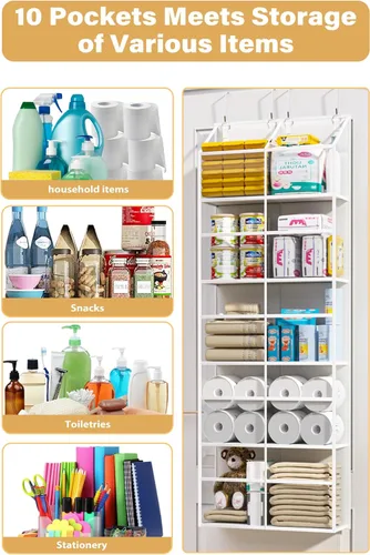 Miniatura 8 de ALLTIDYUP Organizador transparente para puerta, tela Oxford resistente, 50 libras, 5 estantes transparentes para colgar con 10 bolsillos para baño