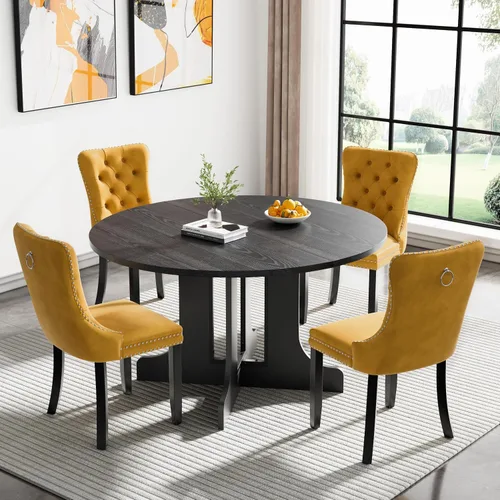 Miniatura 80 de Juego de mesa de comedor de mármol sintético blanco para 6 personas, juego de mesa de comedor extensible de 7 piezas de 63 a 78.74 pulgadas con 6