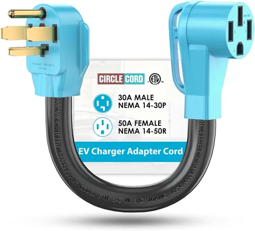 CircleCord Cable adaptador de cargador EV NEMA de 4 clavijas 14-30P a 14-50R compatible con Tesla Model 3/S/X/Y, secadora de 30 amperios a EV de 50