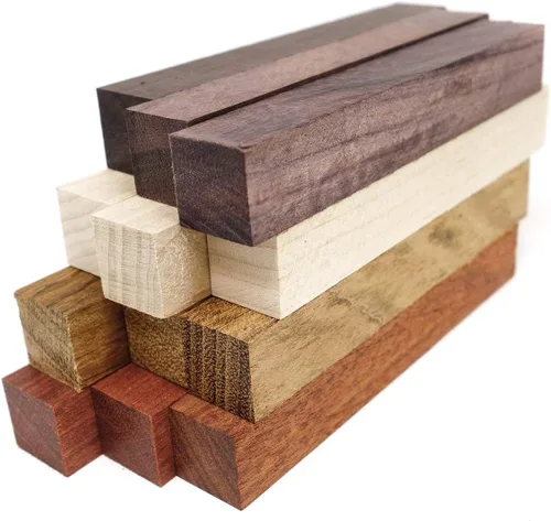 Paquete de 12 suministros de torneado de pluma de madera exótica, manualidades de pluma de bricolaje: madera de sangre, ébano mexicano, jatoba, arce