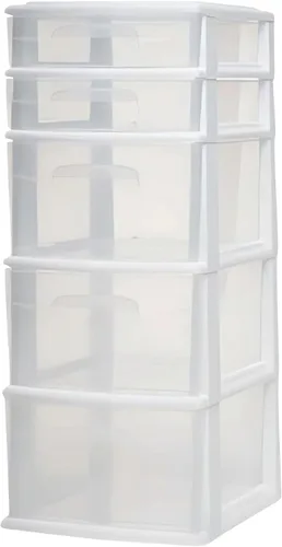 Miniatura 8 de HOMZ Torre de cajones, unidad organizadora de almacenamiento de plástico transparente de 5 niveles, marco negro, cajones multiusos para dormitorio