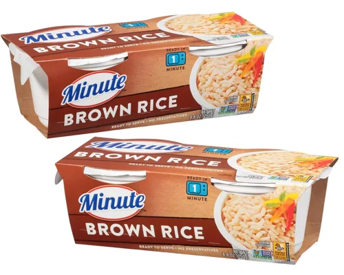 Miniatura 4 de Paquete de arroz integral instantáneo. Incluye dos paquetes de 8.8 onzas de arroz integral minuto listo para servir. Cada uno tiene 2 tazas de arroz