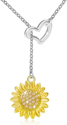 Collar de girasol, joyería de plata de ley 925 - You Are My Sunshine Colgante Collares Joyería Moda Y Colgante Regalos para Mujeres Esposa, Metal,