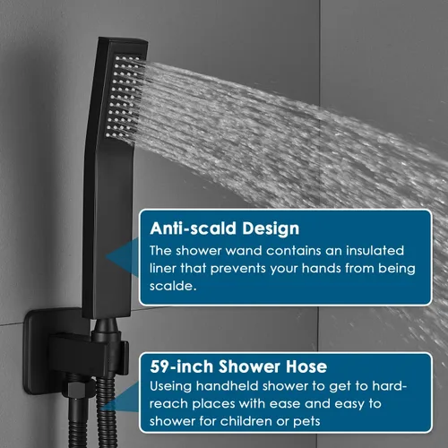 Miniatura 5 de Sistema de ducha de lluvia con boquilla de bañera, ducha de lluvia de 10 pulgadas y de mano, juego completo de grifo de ducha con válvula áspera