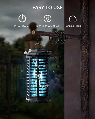 Miniatura 4 de Minimoon Bug Zapper Exterior 4000V Potente Matamosquitos Eléctrico, Trampa para Moscas de 15W para Exteriores, IPX4, Matamosquitos con Cable