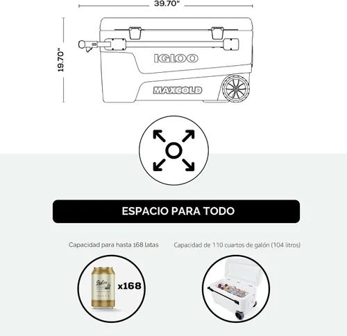 Miniatura 6 de Igloo Maxcold Glide - Hielera con ruedas de 110 cuartos de galón Cofre de hielo rígido aislado Blanco 168-Can