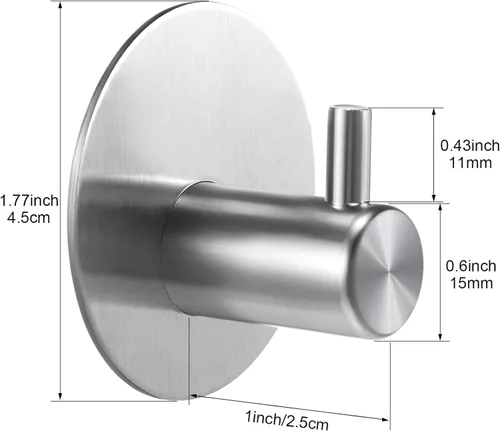 Miniatura 2 de Queekay Gancho adhesivo de acero inoxidable 304 para toallas, bata, gancho de pared resistente, gancho de pared a granel, colgador redondo