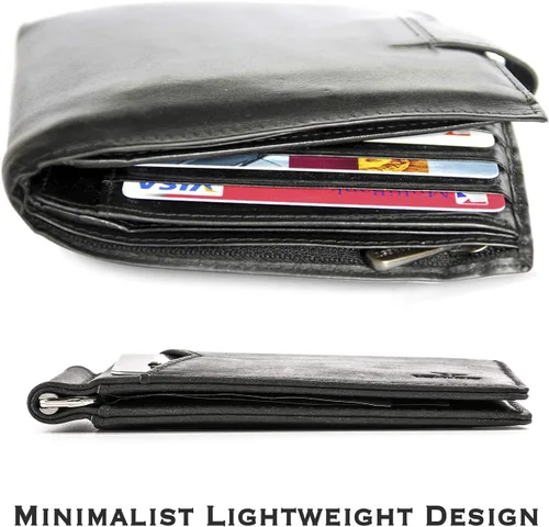Miniatura 15 de YBONNE - Cartera fina con clip para dinero, de cuero auténtico, bloqueo RFID, minimalista