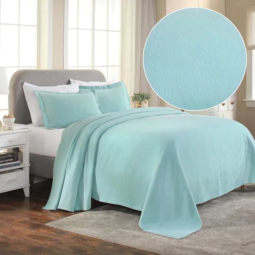 Miniatura 18 de Superior colcha de una plaza de jacquard y matelasse 100 % algodón de alta calidad, turquesa, individual Blanco