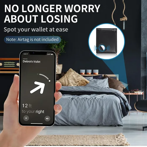 Miniatura 9 de Swallowmall AirTag Billetera para hombre con bloqueo RFID, de piel auténtica, plegable, para AirTag con 1 ventana de identificación, 13 tarjeteros