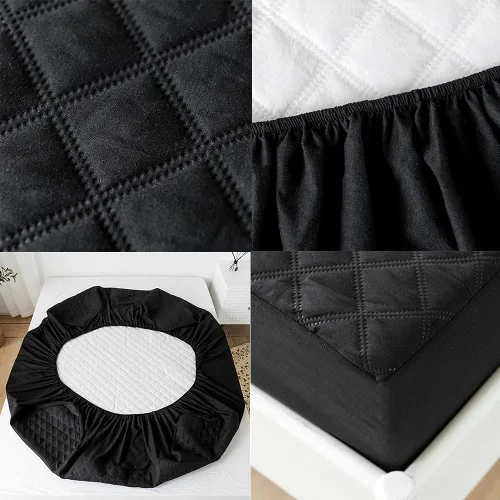 Miniatura 7 de vctops Sábana bajera acolchada impermeable, protector de colchón ultra suave y elástico con bolsillo profundo (negro, individual)