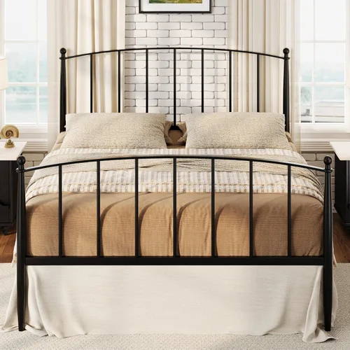 Miniatura 3 de SHA CERLIN Base de cama tamaño Queen, plataforma de metal con cabecera y estribo de estilo victoriano, fácil montaje, no necesita somier, color negro
