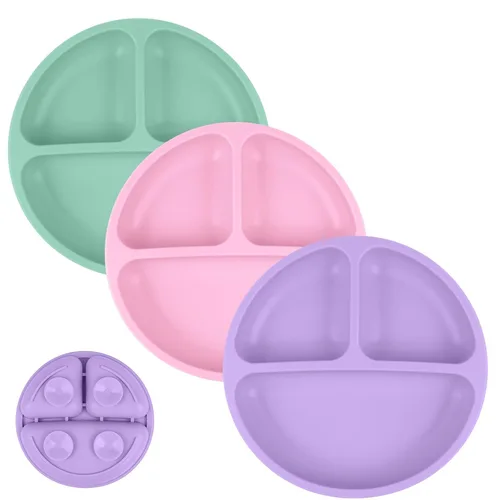 Miniatura 8 de Vicloon Platos de succión, 2 platos para bebés pequeños, 100% silicona de grado alimenticio sin BPA, diseño de placa dividida, agarre de silicona